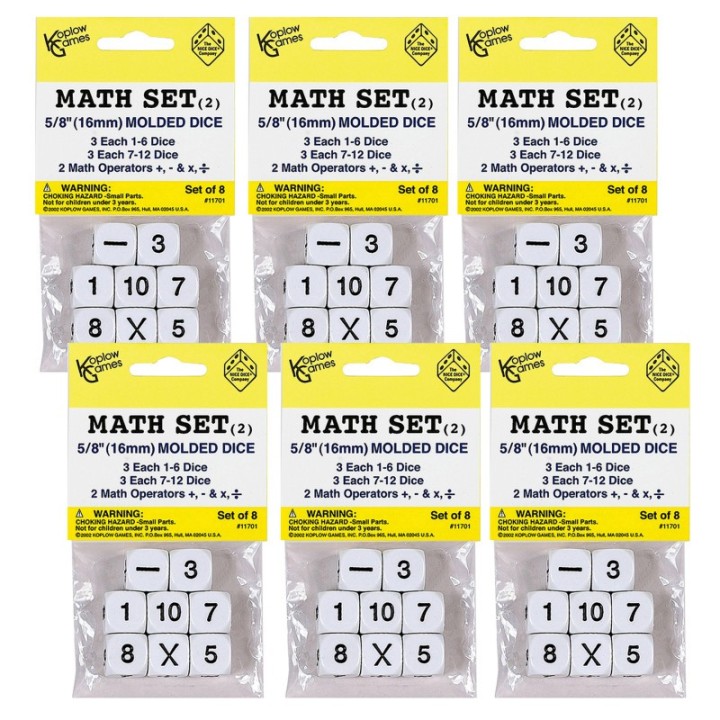 Koplow Games Whole Number Dice Set, 8 Per Pack, 6 Packs