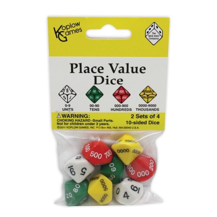 Koplow Games Place Value Dice, 10-Sided, Pack of 8