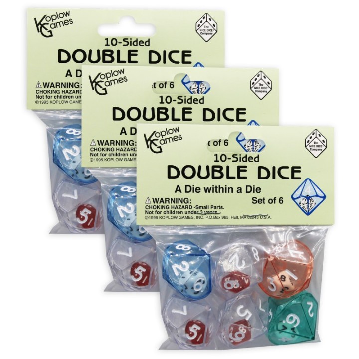Koplow Games 10-Sided Double Dice Set, 6 Per Pack, 3 Packs