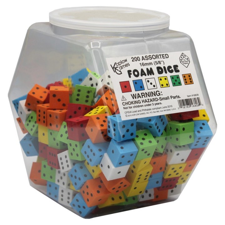 Koplow Games Foam Dice, 16mm, Assorted, Tub of 200