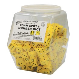 Koplow Games Foam Spot & Number Dice, Yellow, 16mm, Tub of 200
