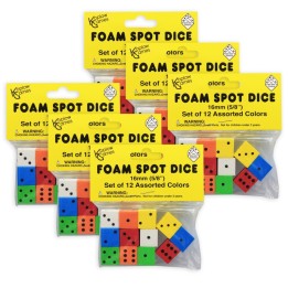 Koplow Games Assorted Color Spot 16mm Foam Dice, 12 Per Pack, 6 Packs