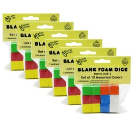 Koplow Games Assorted Color Blank 16mm Foam Dice, 12 Per Pack, 6 Packs