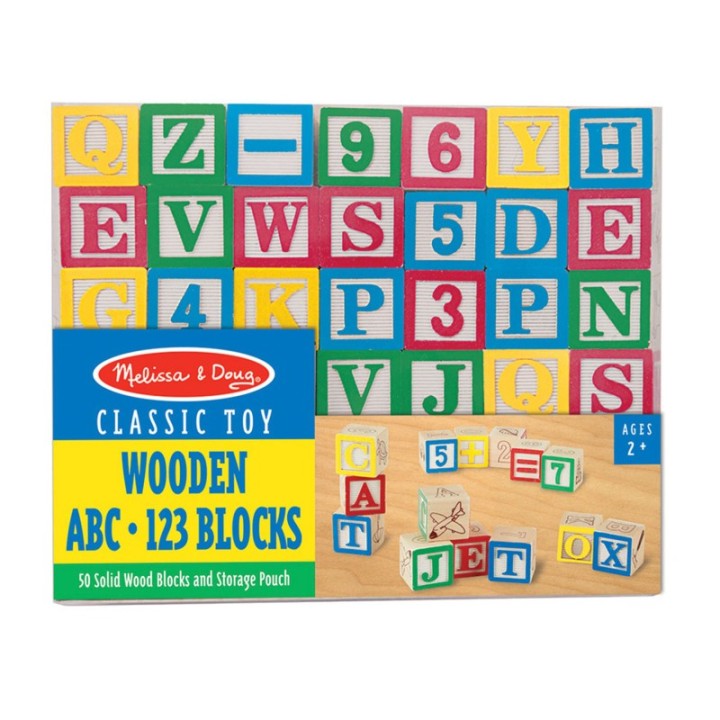 Melissa & Doug Wooden ABC/123 Block Set, 50 Pieces
