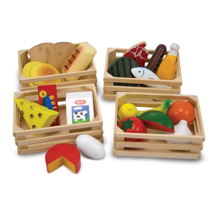 Melissa & Doug Food Groups - Wooden Play Food in Crates