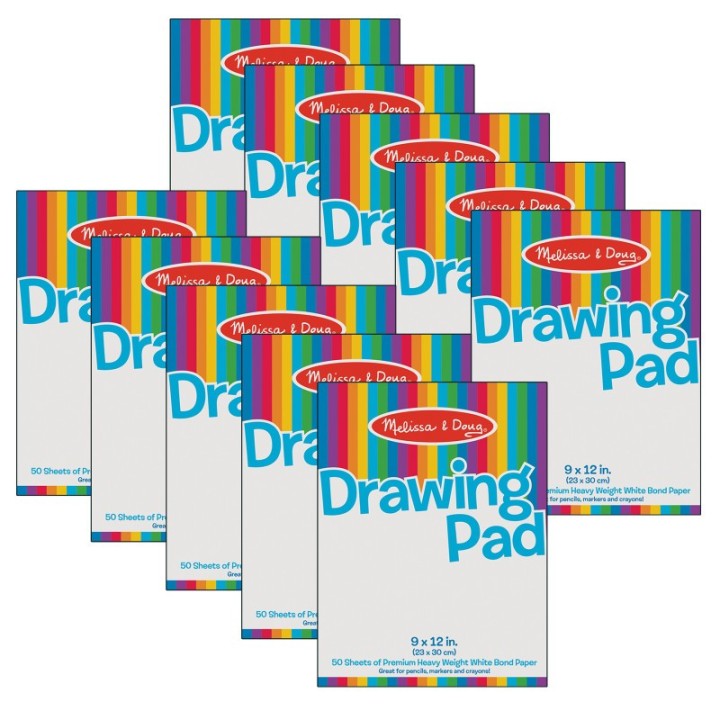 Melissa & Doug Drawing Pad, 9" x 12", White, 50 Sheets, Pack of 10