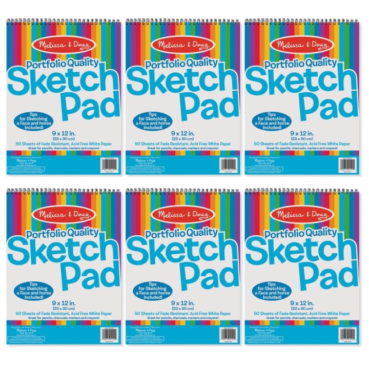 Melissa & Doug Portfolio Quality Sketch Pad, 9" x 12", White, Pack of 6