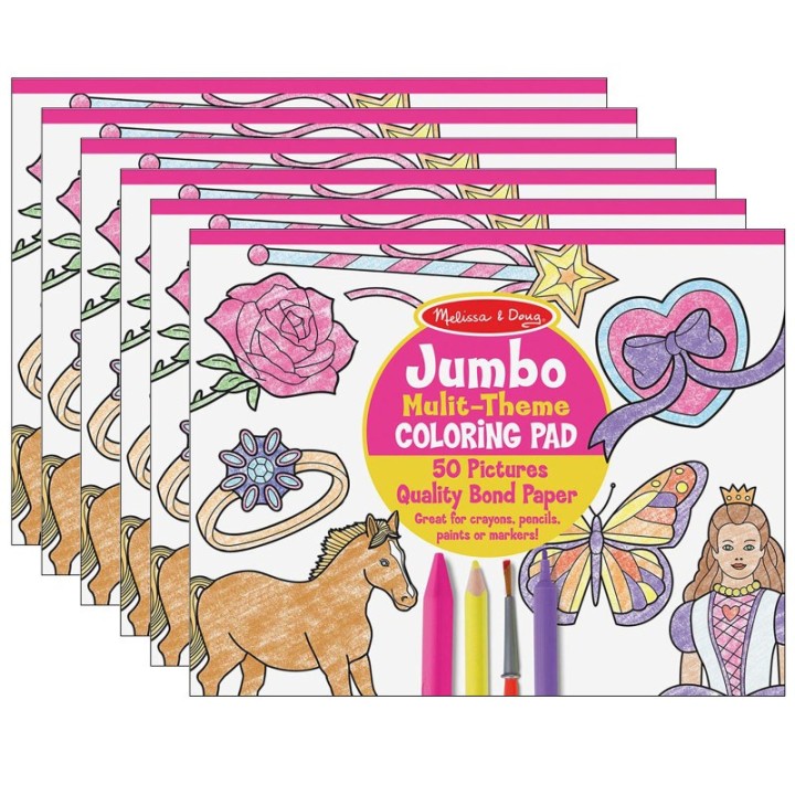 Melissa & Doug Jumbo Multi-Theme Coloring Pad, 11" x 14", Pink, Pack of 6