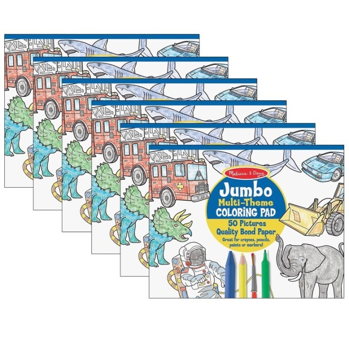 Melissa & Doug Jumbo Multi-Theme Coloring Pad, 11" x 14", Blue, Pack of 6