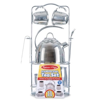 Melissa & Doug Stainless Steel Tea Set and Storage Stand, 11 Pieces