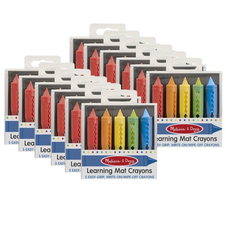 Melissa & Doug Learning Mat Crayons, 5 Assorted Colors Per Pack, 12 Packs