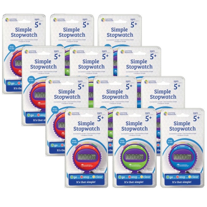 Learning Resources Simple Stopwatch, Red, Blue, Green, Pack of 12