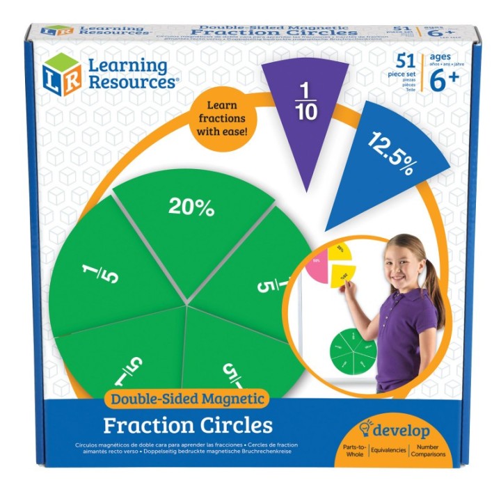 Learning Resources Double-sided Magnetic Fraction Circles, Pack of 9
