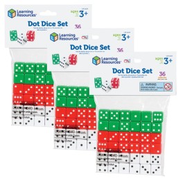 Learning Resources Dot Dice, Red, Green & White, 36 Per Pack, 3 Packs