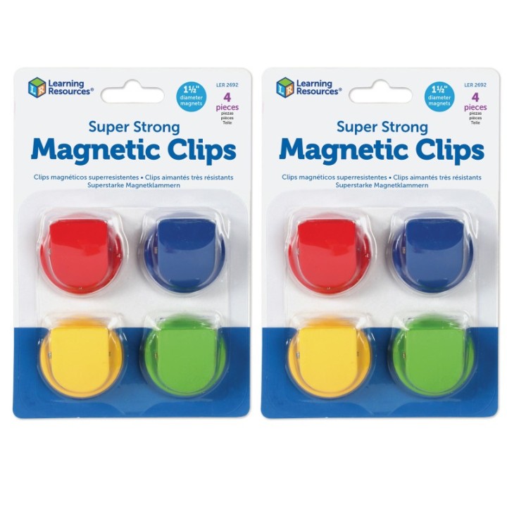 Learning Resources Super Strong Magnetic Clips, 1 1/2" Diameter, 4 Per Pack, 2 Packs