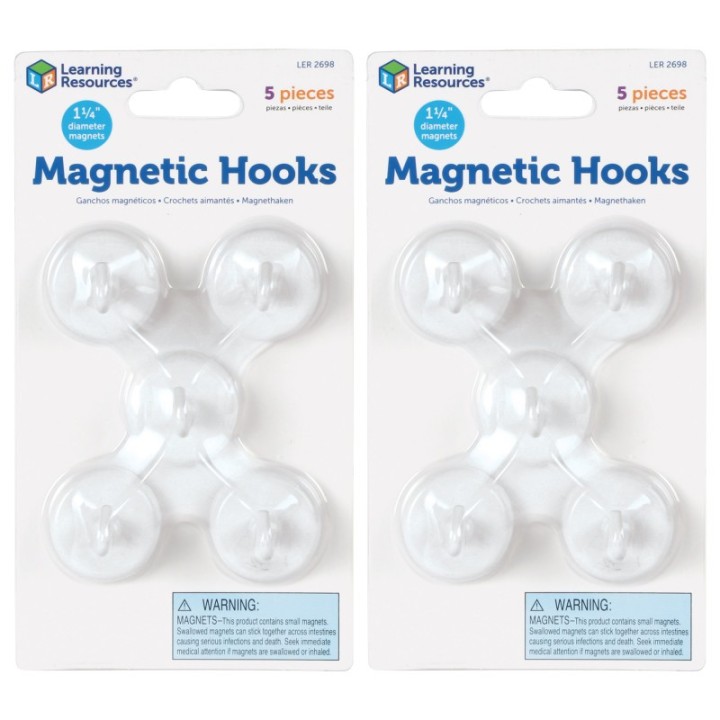 Learning Resources Magnetic Hooks, 1.25" Diameter, White, 5 Per Pack, 2 Packs