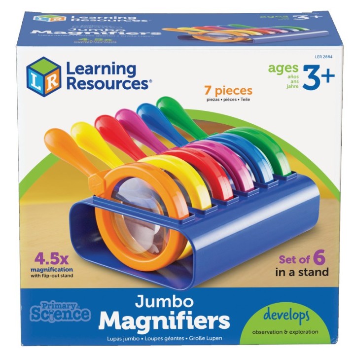 Learning Resources Primary Science Jumbo Magnifiers, Set of 6 with Stand
