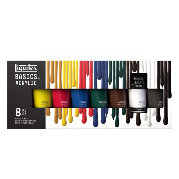 Liquitex BASICS Acrylic Paint, 75 mL Tubes, Assorted Colors, Set of 8