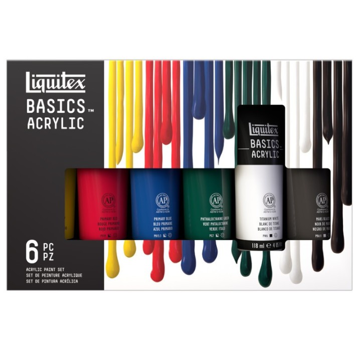 Liquitex BASICS Acrylic Color, 118 mL Tubes, Assorted Colors, Set of 6