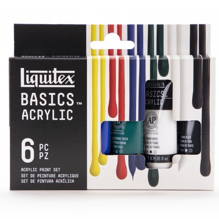 Liquitex BASICS Acrylic Color, 22 mL Tubes, Primary Colors, Set of 6