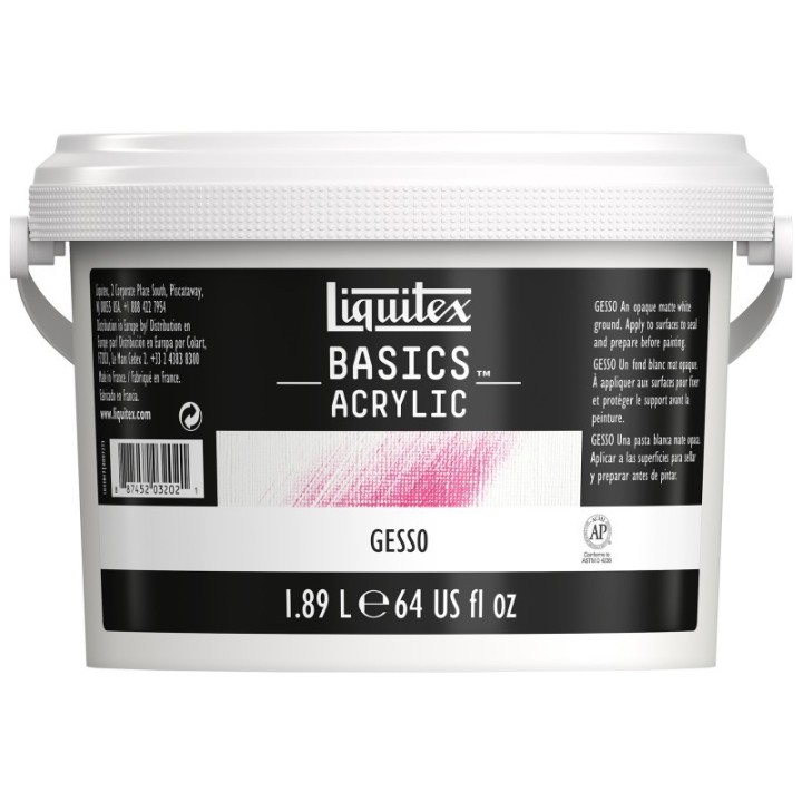Liquitex BASICS Gesso Surface Prep Medium, 0.5 gal (64 oz) Bucket, White