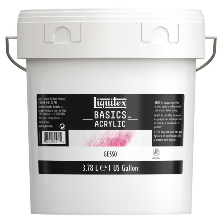 Liquitex BASICS Gesso Surface Prep Medium, 1 gal (128 oz) Bucket, White