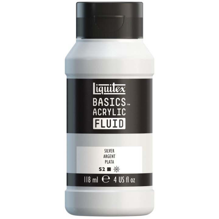 Liquitex BASICS Acrylic Fluid, 118 mL Bottle, Silver