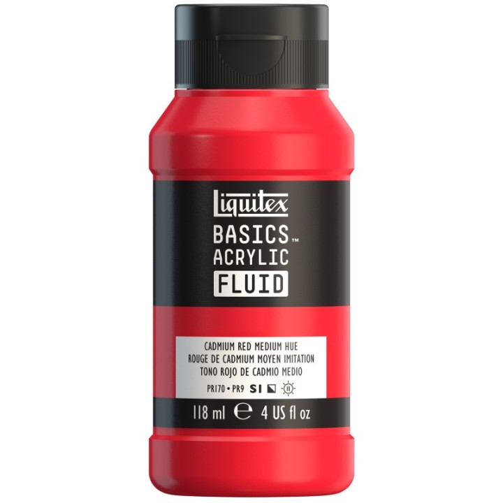 Liquitex BASICS Acrylic Fluid, 118 mL Bottle, Cadmium Red Medium Hue