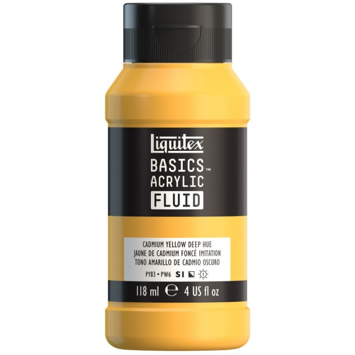 Liquitex BASICS Acrylic Fluid, 118 mL Bottle, Cadmium Yellow Deep Hue
