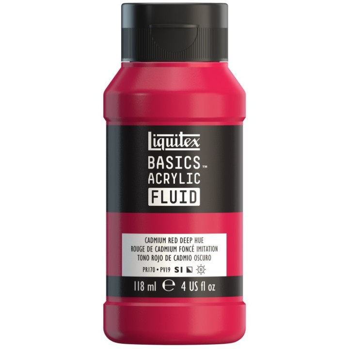 Liquitex BASICS Acrylic Fluid, 118 mL Bottle, Cadmium Red Deep Hue