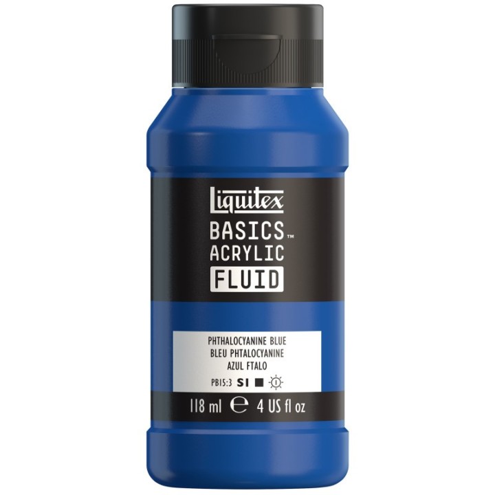 Liquitex BASICS Acrylic Fluid, 118 mL Bottle, Phthalocyanine Blue