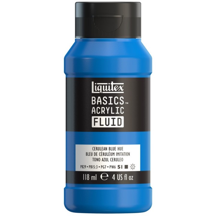 Liquitex BASICS Acrylic Fluid, 118 mL Bottle, Cerulean Blue Hue
