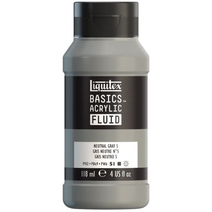 Liquitex BASICS Acrylic Fluid, 118 mL Bottle, Neutral Grey 5