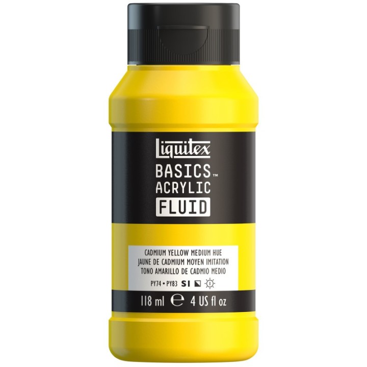 Liquitex BASICS Acrylic Fluid, 118 mL Bottle, Cadmium Yellow Medium Hue