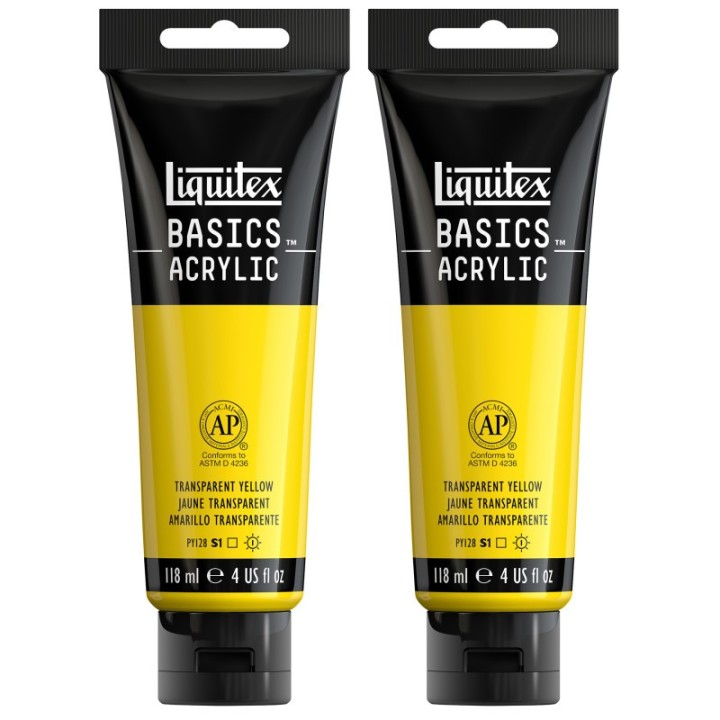 Liquitex BASICS Acrylic Paint, 118 mL Tube, Transparent Yellow, Pack of 2