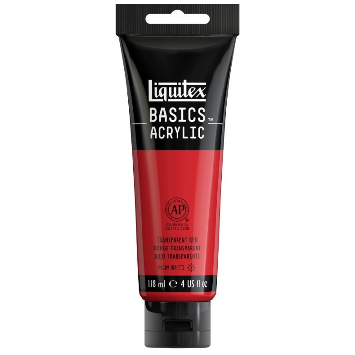 Liquitex BASICS Acrylic Paint, 118 mL Tube, Transparent Red