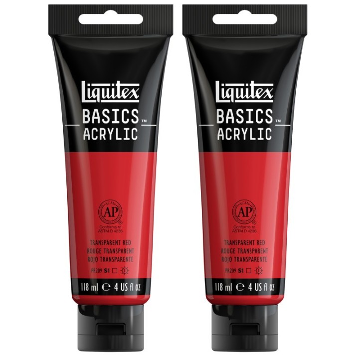 Liquitex BASICS Acrylic Paint, 118 mL Tube, Transparent Red, Pack of 2
