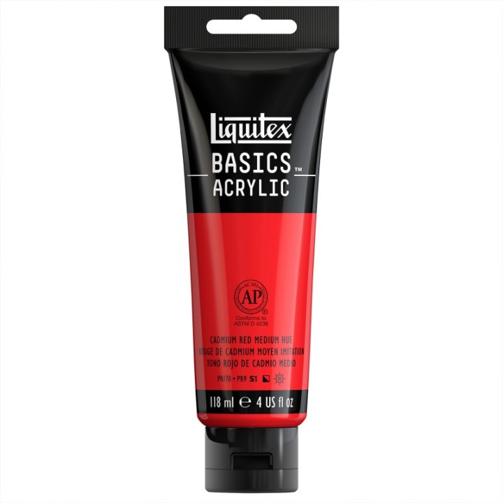 Liquitex BASICS Acrylic Paint, 118 mL Tube, Cadmium Red Medium Hue