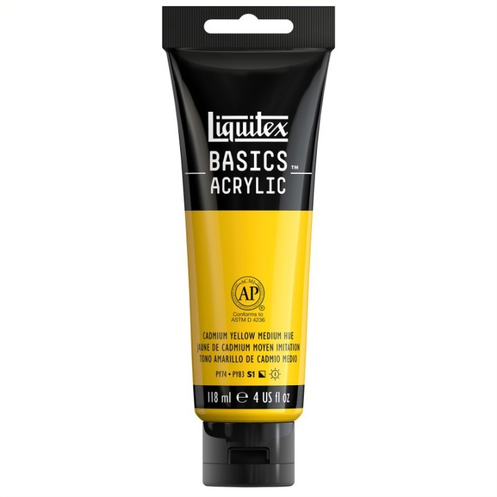 Liquitex BASICS Acrylic Paint, 118 mL Tube, Cadmium Yellow Medium Hue