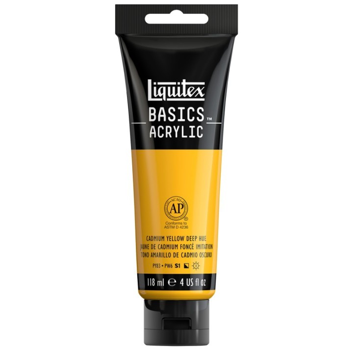 Liquitex BASICS Acrylic Paint, 118 mL Tube, Cadmium Yellow Deep Hue