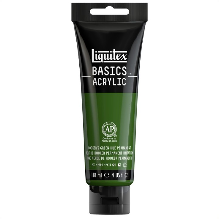 Liquitex BASICS Acrylic Paint, 118 mL Tube, Hooker’s Green Hue Permanent