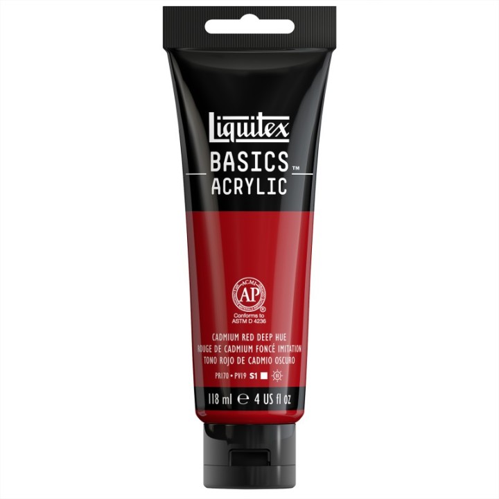 Liquitex BASICS Acrylic Paint, 118 mL Tube, Cadmium Red Deep Hue