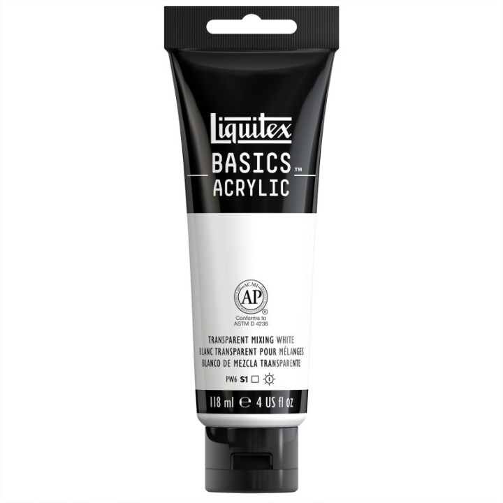 Liquitex BASICS Acrylic Paint, 118 mL Tube, Transparent Mixing White