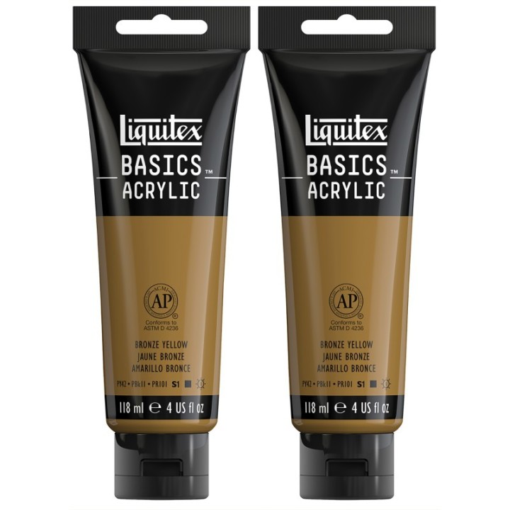 Liquitex BASICS Acrylic Paint, 118 mL Tube, Bronze Yellow, Pack of 2