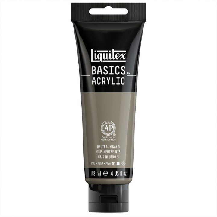 Liquitex BASICS Acrylic Paint, 118 mL Tube, Neutral Gray Value 5