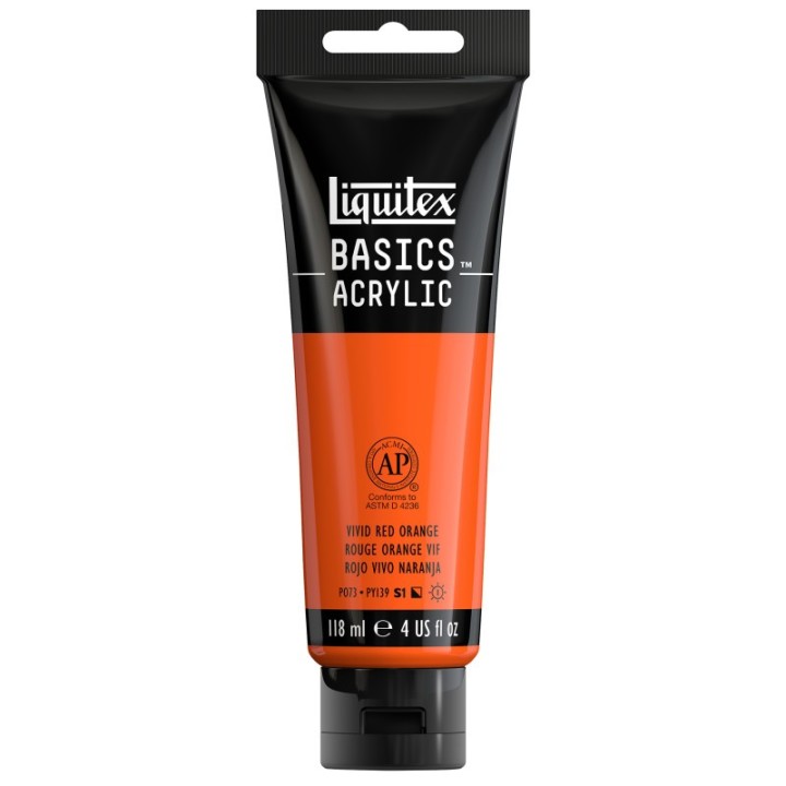 Liquitex BASICS Acrylic Paint, 118 mL Tube, Vivid Red Orange