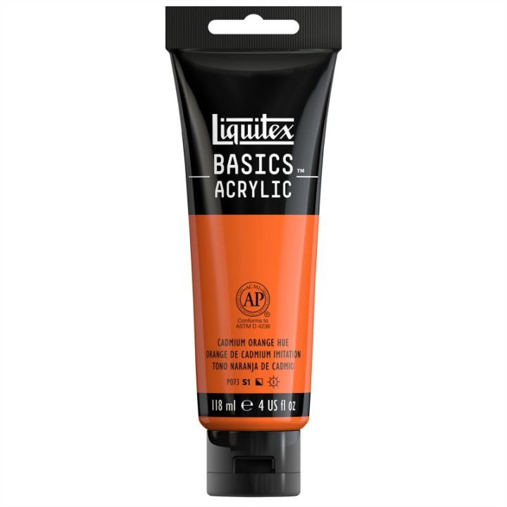 Liquitex BASICS Acrylic Paint, 118 mL Tube, Cadmium Orange Hue