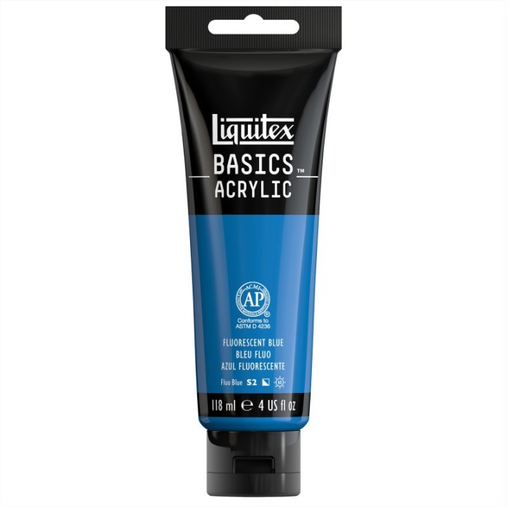 Liquitex BASICS Acrylic Paint, 118 mL Tube, Fluorescent Blue