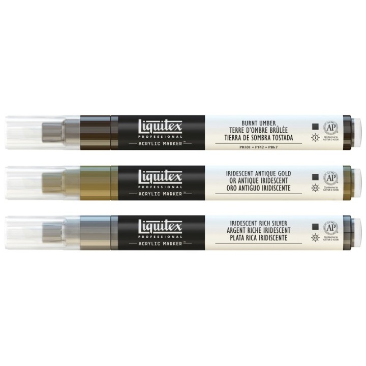 Liquitex Professional Acrylic Paint Markers, Iridescent Colors, 2 mm, Set of 3
