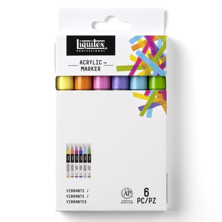 Liquitex Professional Acrylic Paint Markers, Fine Tip 2 mm, Vibrant Colors, Set of 6